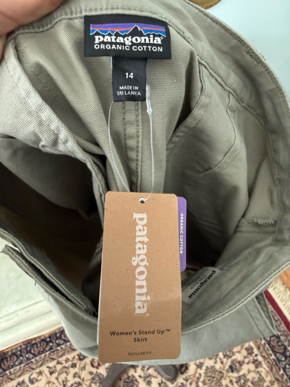 🌿 Patagonia Organic Cotton Stand Up Skirt Shale Tan Mini Utility Size 14 NWT - Picture 8 of 11